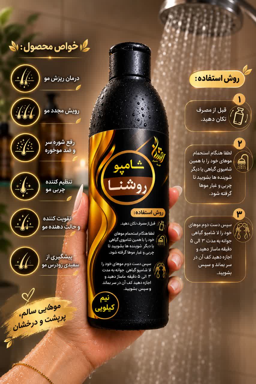 شامپو روشنا نیم کیلویی اقتصادی  درمان ریزش مو و رویش مجدد مو و رفع شوره سر و ضد موخوره و تنظیم کننده چربی مو و...